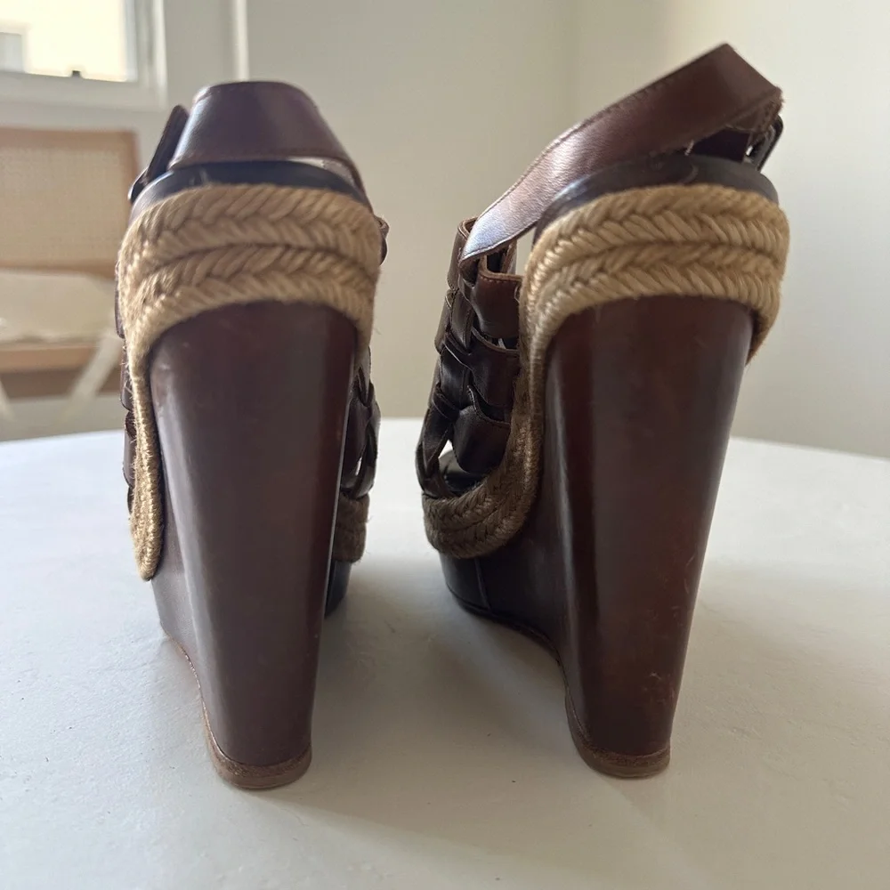 Christian Louboutin Leather Caged Espadrille Wedge Sandals | Size 38